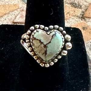 HEART SHAPED Golden Hills Turquoise Silver Ring Size 7.5